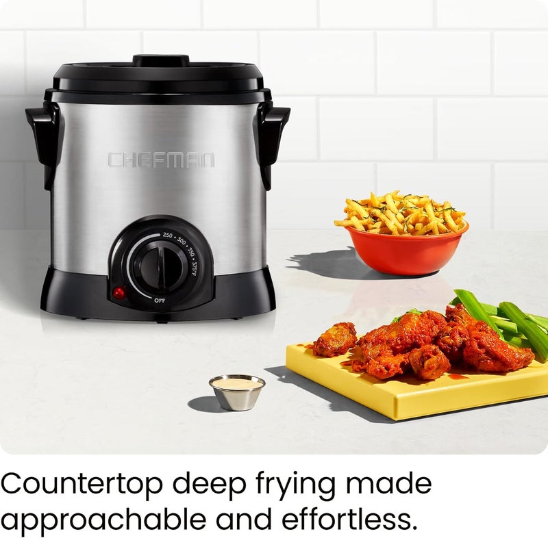 Chefman Fry Guy Deep Fryer with Removable Basket, Easy-to-Clean Non-Stick Coating and Cool-to-Touch Exterior, Adjustable Temperature Control, 4.2 Cup/ 1 Liter Capacity, Stainless Steel - Image 2